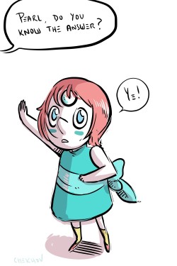 chekhovandowl:  Baby pearl being a model student for all your baby pearl needs. This is no way represents my idea of how gem aging works or my headcanons for the show. I just wanted to draw a baby pearl. Who wouldn’t?!
