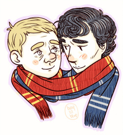 busylilblop:  quick potter!lock doodle idk edit: didn’t like that only the scarfs were colored after all so I changed it  