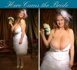 only-huge-boobs:  Abbi Secra, the perfect busty bride   nice wedding dress