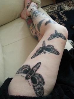 fuckyeahtattoos:  My mums moth tattoos( she has over 40 hours of inkwork on her body), cant wait to become as covered as her, done at Abh tattooing shop in Scunthorpe, brilliant work 