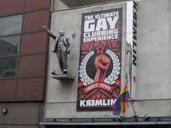 bastardlybrendan:  baronessvonprivilege:  This is actually a real place in Belfast. No joke.  I sometimes forget how weird it is to outsiders that Northern Ireland’s biggest gay nightclub is Soviet themed and has a huge statue of Lenin. 