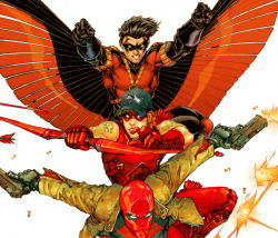 batcheeks:  Maybe Red Robin, Red Hood and Red Arrow should team up and form the Merry Outcasts, the Lobdell Boys, or Red and Bad.