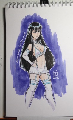 pinupsushi:  Quick (and a little messy) marker job of a sketch of a trashy-looking Satsuki Kiryuin.   Well… She has no body hang-ups so this may still be in character.   @slbtumblng &lt; |D’‘‘‘