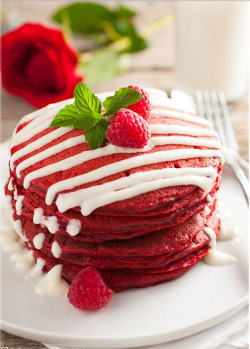 Food Of The Day-Red Velvet Pancakes with Cream Cheese Glaze