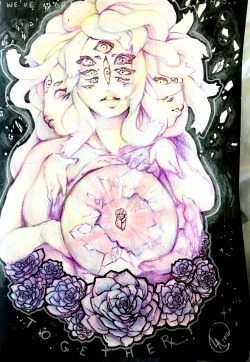 l2edpanda:  /Draws the cluster as a beautiful opalescent Cerberus 50-billion-strong lesbian like the Steven Universe garbage that I am  And succulents because why not succulents 