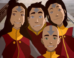 mackydraws:  Snapshot of the airbender kids right after Rohan reveals his new tattoos! (Jinora 22, Ikki 19, Meelo 17, Rohan 12) Love the idea of Meelo keeping his hair. &lt;3 I imagine that Jinora is helping her father record knowledge from Wan Shi Tong’s