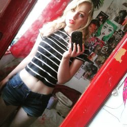 i-do-i-do-believe-in-faeries:  I miss the warm weather #oldpic #me #selfie #body #mirror #mirrorpic #croptop #blonde #thinday #shorts #denim #redlipstick #bunches #likeforlike