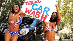 Brittany Kelly and Brandi Kelly celebrate the 4th of July with a free bikini carwash