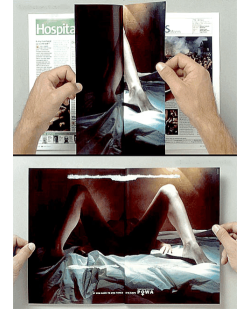 feedmyaddictionnow:  kingofwesteros:  Publicity done right in an anti-rape campaign: double-page spread, pages glued to one another. After the reader forcefully separates them, the image above is revealed with the caption “if you have to use force,