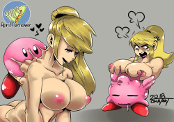 Samus and kirby being swallowed by each other’s bodies. this is my subission for day 6 of april turnover. back to nintendo characters :D