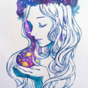 qinni:  Testing a new sketchbook that wasn’t very good haha;;;. I wish the paper was better on moleskine art-plus sketchbooks. there’s a weird wax on the edges…. PS. I used a toothbrush to flick on the white paint for the stars.  Tools: Windsor