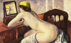 dappledwithshadow:  Nude with Yellow Hat Looking in a Mirror, Leon Kroll 
