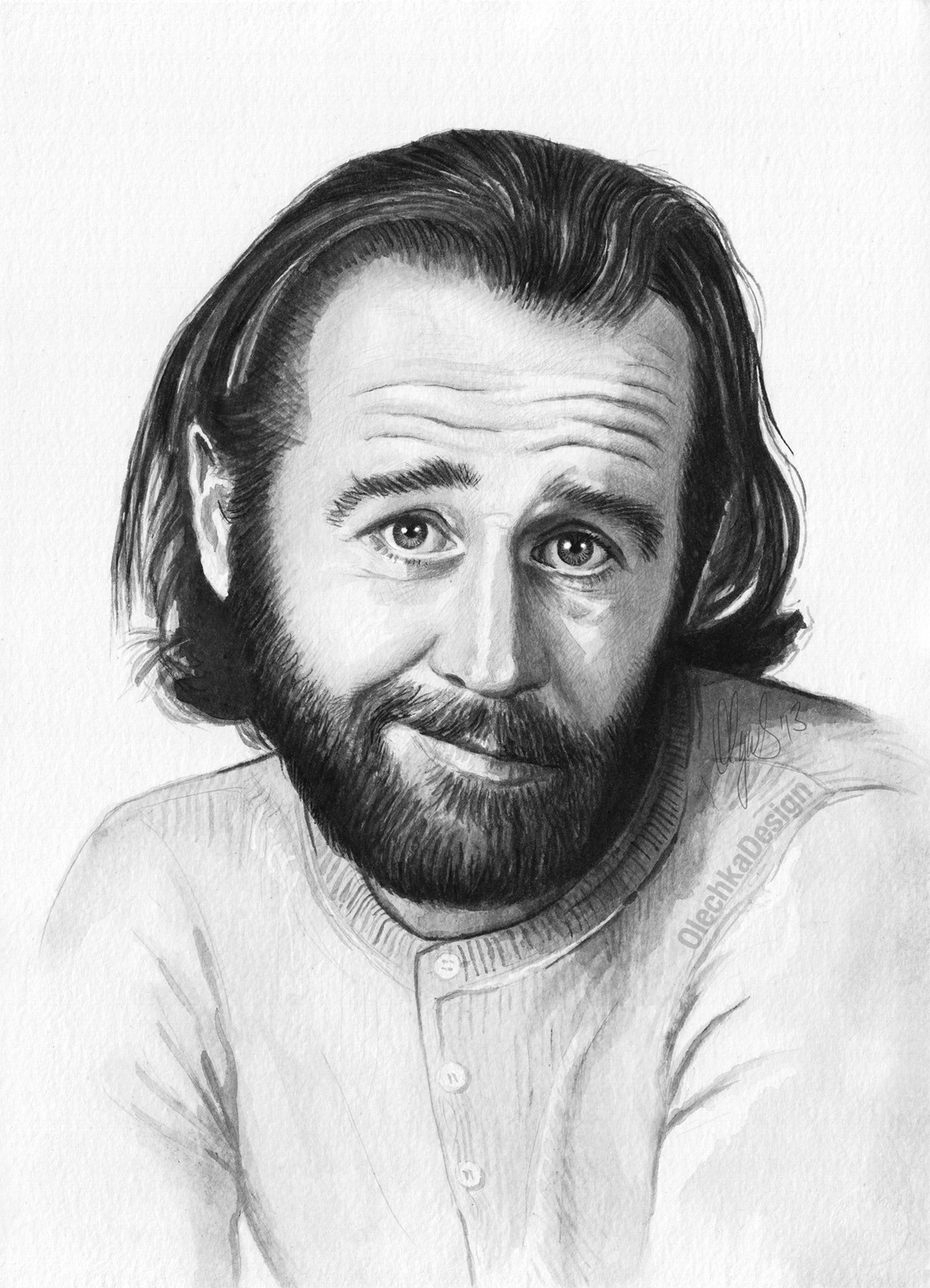 Portrait of George Carlin, watercolors and pencil. Prints | Facebook | Twitter | Tumblr | Portfolio