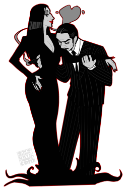 beecher-arts:  Inktober Day #23I know we all love the anticsof these ooky-spooky romantics.Here’s some Morticia and Gomez for your dashboard needs. 