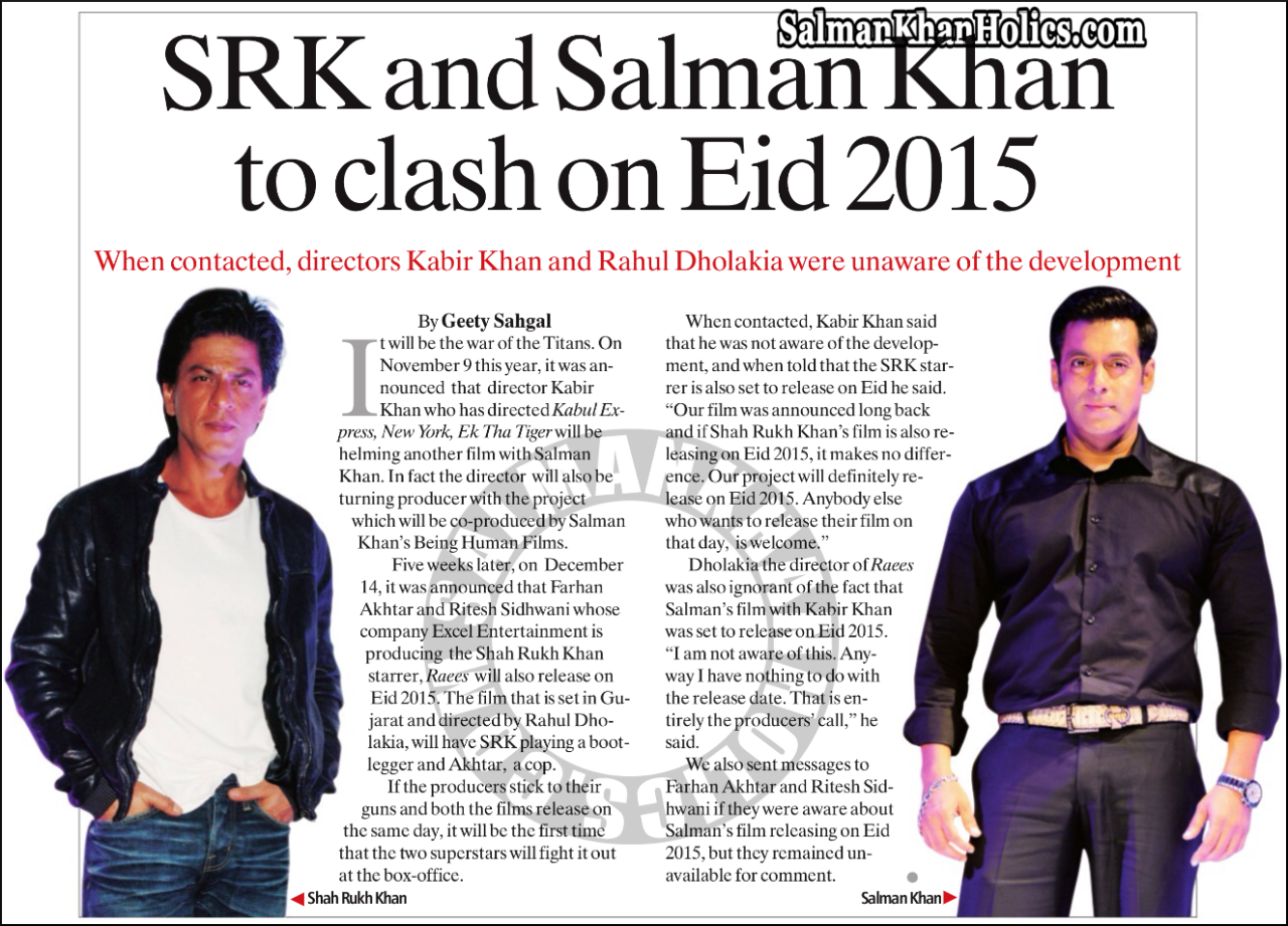 salman - ★ (Different Version) SRK and Salman to clash on Eid 2015 ! Tumblr_my3essOa611qctnzso1_1280