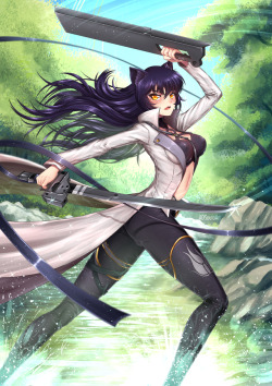 adsoutoart:  Hi, here my new Blake Belladonna fanart, one of the main characters of the RWBY serie by Rooster Teeth https://www.deviantart.com/adsouto This Summer Time Blake contains her normal suit since Vol 4, casual clothes, a swimsuit and the NSFW