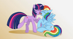 twidashlove:It’s kind of tricky kissing with long muzzles~ Twidash by Hara-Shun &lt;3