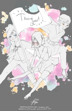 youreawizardlara:  “Boruto, let’s show off how amazing we are!”So I’ve hit 100 followers recently, and I decided that some art of Team Konohamaru would be proper for the occasion. Huge thanks to all of my followers, knowing that someone likes