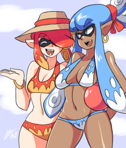 bigdeadalive:  Squid girlfriends going out in the sun.  First drawing of the day.   sexy inklings~ &lt; |D’‘‘