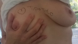 lovetipotinto:  My profile name on my breast for those who thought I wasnâ€™t posting some of my own pics. Mwaaaah follow me reblog.   love it!