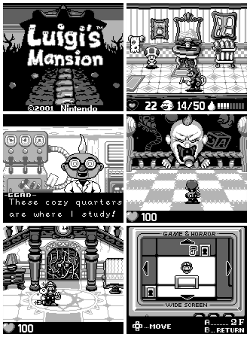 gameboydemakes: It’s handheld ghostbusting mansion mayhem time in Luigi’s Mansion!If you liked this demake, please visit my Patreon. Any amount thrown my way helps and is greatly appreciated! Thanks! [Patreon] [Twitter] 