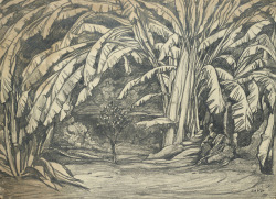 thunderstruck9: Léon Bakst (Russian, 1866-1924), Study of a set design for ‘La Princesse Enchantée’: palm and orange trees, 1911. Pencil on paper laid down on card, 43 x 58 cm.