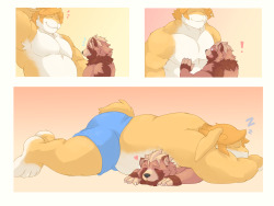 ponpictures:  Big napping bun belly squishes &lt;33 (Pon enjoys them~) featuring greenendorf’s bun 