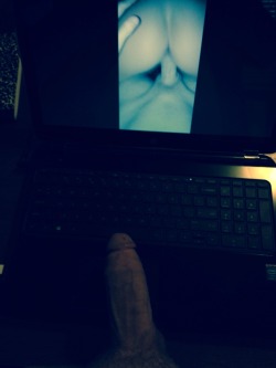 sexanddrugzz:  Jerking off to some of our old videos while she’s at work. (;  Who wants to see the video?