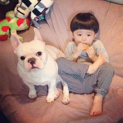 unusuallytypical-blog:  Cute Friendship Between Japanese Boy &amp; His Bulldog 