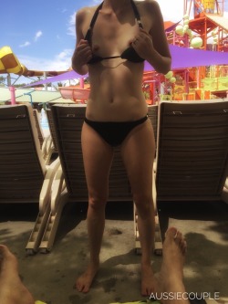feistylittleleopard:  Soaking in the last of the summer sun at the water park and thought I would get a few sneaky shots in for you. ~S  I’m so glad you did, you look amazing. Not looking forward to the cold weather… freezing my tits off while flashing