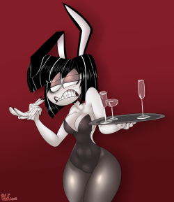 cicada-killer:  regacen:  Posting these here as well. Inspired by this. First big pictures for Gothtober™! I absolutely love @therealshadman‘s drawing of “Deth Bunny” Susie from a little while back, and I felt the crazy look of hers could be