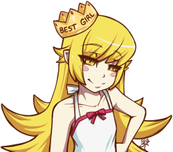 cheshirecatsmile37art:  A sketch I drew for @blood-and-pastry‘s Monogatari blog, @oshino-ougichan, that I help out with We held a poll for who was Best Girl and Shinobu Oshino won!So for fun, I made a victory sketch (If you’re into the Monogatari