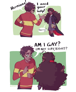 simrell:  they’re quidditch babes. a sequel to my harry “gay panic” potter comic!  harry “bi panic” potter is queer is heck !  