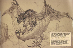 inkoseh:  MH concept artwork of Rathalos attacking a great eagle.