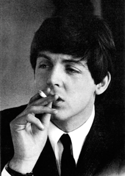 paternalpadfoot: Paul McCartney smoking a cigarette during filming of A Hard Day’s Night - 1964