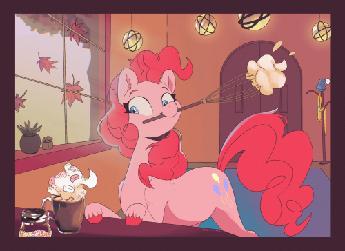 slowpoke-art:Hot chocolate with Pinkie!Tbh she’s living the dream.