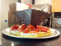 In honor of our new episode tonight, the crewniverse is sharing a chocolate pyramid temple balanced upside down in a strawberry and custard tart. I know. We&rsquo;re kind of amazed too. Made by our production assistant Christy Cohen!