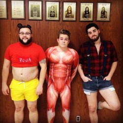 bobbymarc:  candyeyed:  At gay dodgeball, this is what we dressed up like. Literally made a slutty lumberjack costume 10 minutes before I showed up.   Middle and the left, guy on the right can leave. Thanks.