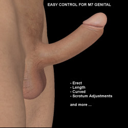 Some more Gen Control for Michael 7! This product contains several &ldquo;Easy Control&rdquo; Extensions for the Genesis 3 Male Genital / M7 Genital. This  product adds several dials to the genital figure&rsquo;s parameters, like  Erect, Length, Curved,