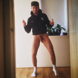 exhibition-i-st:  Hanging out in his socks with mates 👌🏽  Follow him insta @matty553  Fit as ever 😘 check out his cock &amp; his Instagram… 