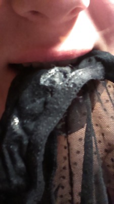 lizzycrow:Final stage… Cleaning. My panties got all wet so I had to clean them and lick all of the juices off. Yummy!