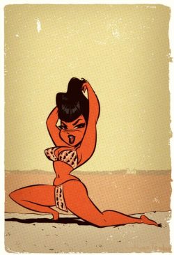 Bettie Page - Leopard Bikini - Cartoony PinUp StudyAdorable Bettie Page&hellip; I’ve studied her photo this morning, then decided to add some inks and flat colors to make it like retro illustration. I’m busy these days, so I don’t have much time