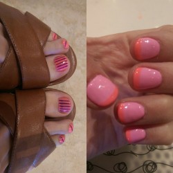 goddesskyaa:  Mani/pedi complete. #spoiled #salon #nails #pretty #pink #royalty