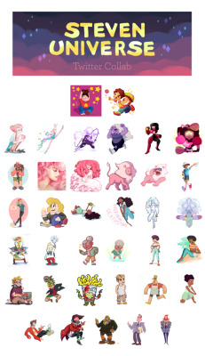 katyfarina:  The Steven Universe twitter collab is complete!! We had 37 amazing artists submit incredible works of art dedicated to the characters of Steven Universe! For a list of participating artists, please click here! Download the full size poster