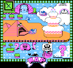 pixelclash:  Yume Penguin Monogatari (夢ペンギン物語) - Konami - Famicom - 1991 I appreciate that there’s a cake bigger than the pyramids there. 
