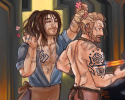 faerytale-wings:  MORE FORGE!FILI, featuring Forge!Kili          Fíli groaned internally when he heard his brother’s tell-tale giggle from behind him. If he so much as makes one more comment about how I wear my hair, he’s going to find himself