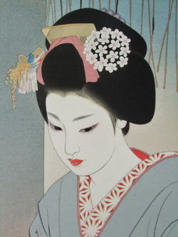 actegratuit:  Shimura tatsumi (1907-1980)  is known for designing several striking bijin-ga prints towards the end of the shin hanga movement. Born in Takasaki, Gunma, Shimura’s real name was Sentaro. Shimura devoted his career entirely to Nihonga,