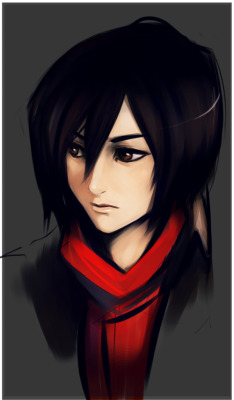 psuedofolio:  Now the question is, did I draw Mikasa Ackerman or did I just give Cassandra Cain a red scarf? 