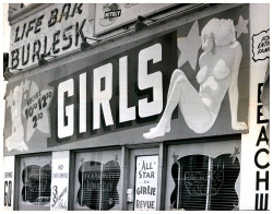 Vintage press photo dated from June of ‘56 features the marquee of the ‘LIFE BAR Burlesk’ nightclub on Miami Beach..