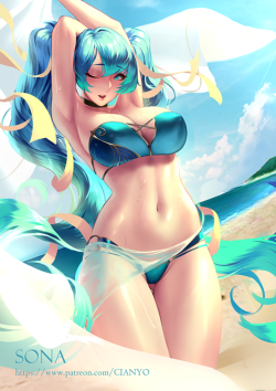 cian-yo:    More, and more summer!!Sona is having fun near the beach…Go play with her guys!Support me at my Patreon for more artwork &lt;3   